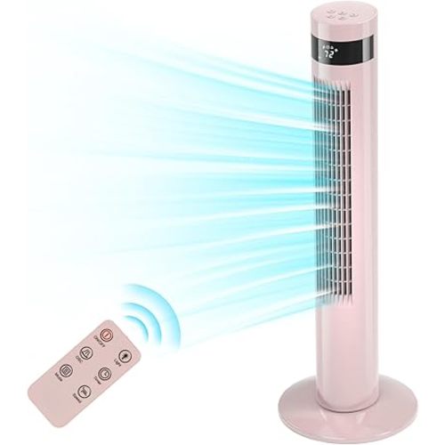 Antarctic Star Tower Fan Portable Electric Oscillating Fan Quiet Cooling Remote Control Standing Bladeless Floor Fans 3 Speeds Wind Modes Timer Bedroom Office(36 inch, Pink)