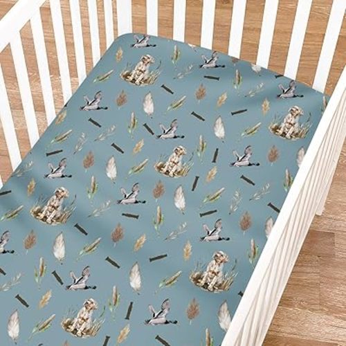Wild Duck Hunting Hunter Baby Crib Sheets for Boy Girl 52"x28" Mallard Duck Reeds Feathers Soft Breathable Wild Animal Fitted Nursery Bed Sheets for Standard Crib Mattress & Toddler Bed Mattress