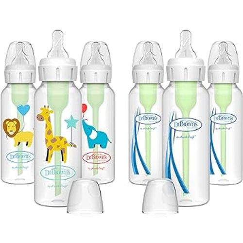 Dr. Brown’s Natural Flow® Anti-Colic Options+™ Narrow Baby Bottles 8 oz/250 mL, with Level 1 Slow Flow Nipple, 6 Pack, 0m+ Balloon Animals Gift Set