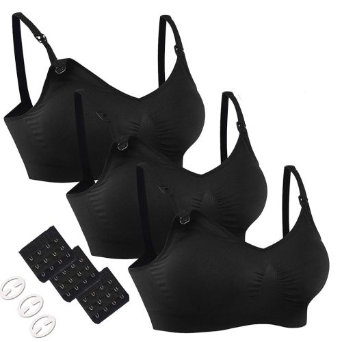 HOFISH 3PACK Full Bust Seamless Nursing Maternity Bras Bralette S-XXL with Extra Bra Extenders & Clips