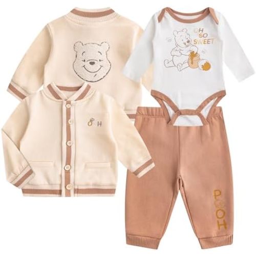 Disney Winnie the Pooh Baby Boys 3 Piece Pants Set with Long Sleeve Bodysuit with Hooded Jacket for Infants