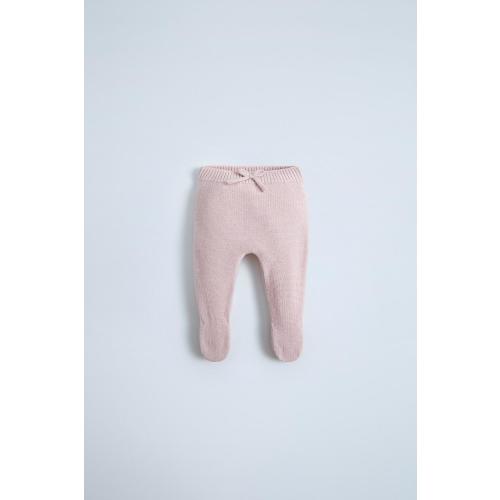 KNIT FOOTED LEGGINGS WITH BOW - Pink