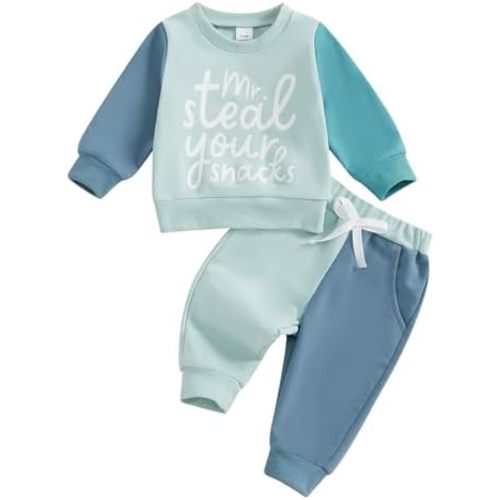 Toddler Boy Fall Winter Outfits Set Letter Contrast Long Sleeve Sweatshirt and Jogger Pants Infant Boy Clothes