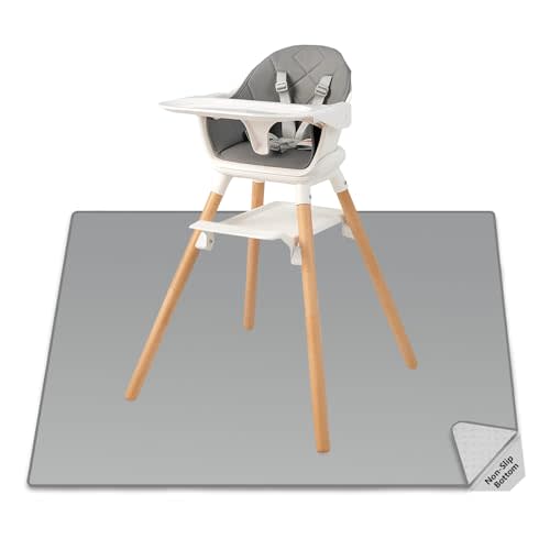 Splat Mat for Under High Chair, 51"x51" Large Baby Anti-Slip Splash Spill Mat for Eating Mess Arts Crafts, Waterproof Floor Baby Play Mat and Table Cloth Cover, Light Gray