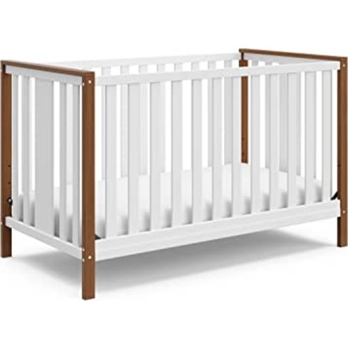 GRACO Modern Pacific 4-in-1 Convertible Crib (White with Vintage Driftwood) – GREENGUARD Gold Certified, Converts from Baby Crib to Toddler Bed and Full-Size Bed, Adjustable Mattress Support Base
