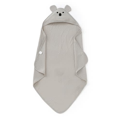 YIXPOH Hooded Baby Towels for Newborn 100% Cotton Muslin Soft Absorbent Baby Bath Towels with Hood for Infant Toddler Girl Boy, 32x32Inch (Grey)