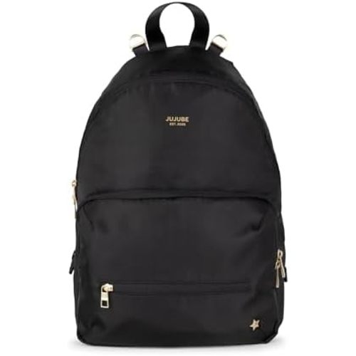JuJuBe Diaper Bag Backpack with Changing Pad, 11-Pocket Large Capacity Organizer, 2 Interior Insulated Bottle Pockets, Wipe Pocket, Stroller Straps, Trolley Sleeve, Machine Washable (Black)