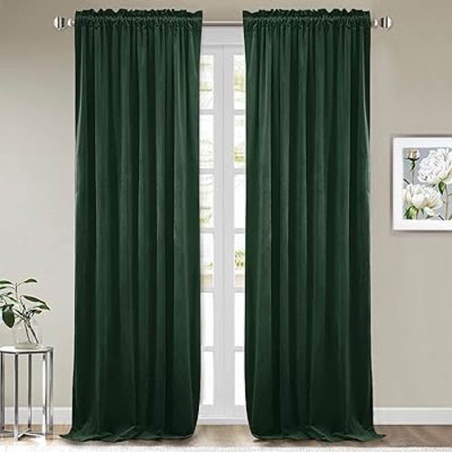 StangH Dark Green Velvet Curtains - Bedroom Privacy Blackout Window Curtains Rod Pocket Thermal Insulated Green Curtain Panels for Sliding Door/Foyers, W52 x L96, 2 Panels