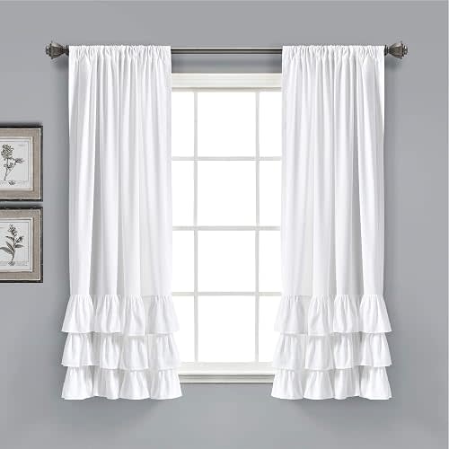 Lush Decor Allison Ruffle Light Filtering Window Curtain Panels Pair 40" W x 63" L White - Coquette Curtains for Bedroom - Drapes - Ruffle Curtains Kids