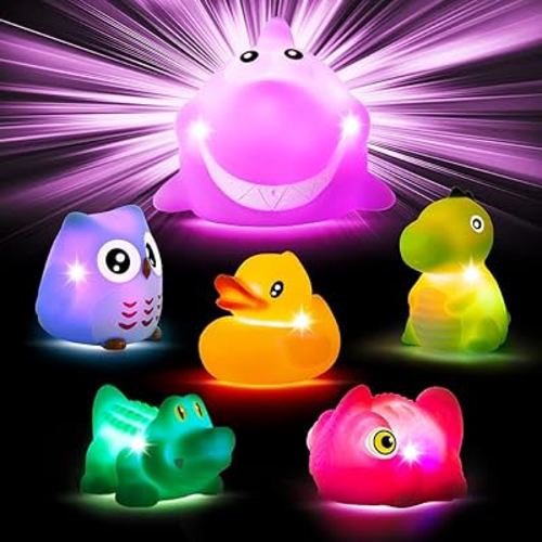 Bath Toys for Toddlers 1-3,No Hole Light Up Bath Toys Baby Bathtub Toys Bathroom Floating Animal Set with Colorful Flashing LED Light for Baby (Funny Forest Animal Style)