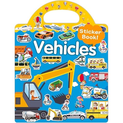 Benresive Reusable Sticker Book for Toddlers 2-4 Years, Fun Travel Stickers for Kids, Waterproof Sticker Books for Toddlers 1-3, Crafts Activities for Todddlers 1-3 2-4 3-5 - Vehicle