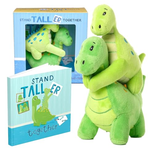 Tickle & Main Big Brother Gift Dinosaur Stuffed Animal Set - 3-Piece, Green, Ages 2+ - Sibling Matching Plush Dinosaurs with Stand Taller Together Book - Sibling Gifts