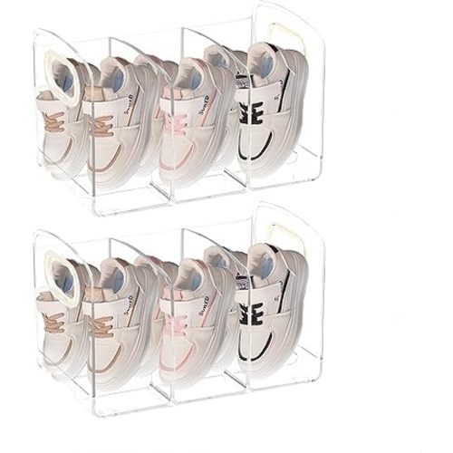 Acrylic Clear Kids Shoe Rack,Wall-Mounted Baby Shoe Organizer,3 Sections Toddler Shoe Organizer,Baby Organizers and Storage,Shoe Storage Boxes Stackable,Save Space for Storing Baby Shoe Shelfs(2 Pcs)