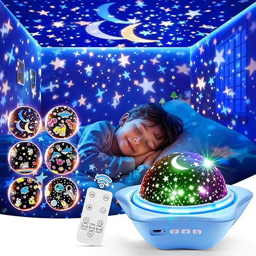 Night Light Projector, 42 Lighting Modes+6 Flims Star Projector for Kids Night Light, Remote Projector Night Light for Kids Projector, 360°Rotate Star Lights for Ceiling, Rechargeable Kids Projector