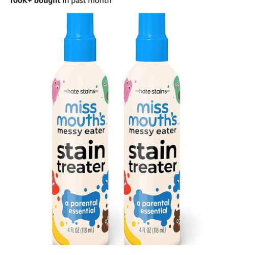 Miss Mouth's Messy Eater Stain Treater Spray - 4oz 2 Pack Stain Remover - Newborn & Baby Essentials - No Dry Cleaning Food, Grease, Coffee Off Laundry, Underwear, Fabric