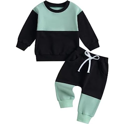 Tsnbre Baby Boy Clothes Outfits Fall Long Sleeve Color Block Sweatshirt Tops Casual Pants Newborn 2Pcs Set