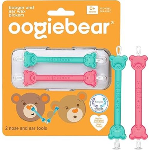 oogiebear: Baby Nose Cleaner & Ear Wax Removal Tool - Safe Booger & Earwax Removal for Newborns, Infants, Toddlers - Dual-Ended - Essential Baby Stuff, Diaper Bag, Raspberry & Seafoam with case
