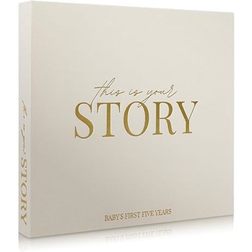 Baby Memory Book & Baby Keepsake Book to Record Baby's Milestones and Photos for Newborn Girl or Newborn Boy, Gender Neutral, Scrapbook Album, First 5 Year Journal Includes Stickers & Keepsake Box