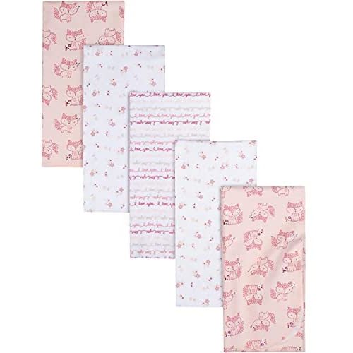 Gerber Boys and Girls Newborn Infant Baby Toddler Nursery 100% Cotton Flannel Receiving Swaddle Blanket, Foxes White, Pack of 5