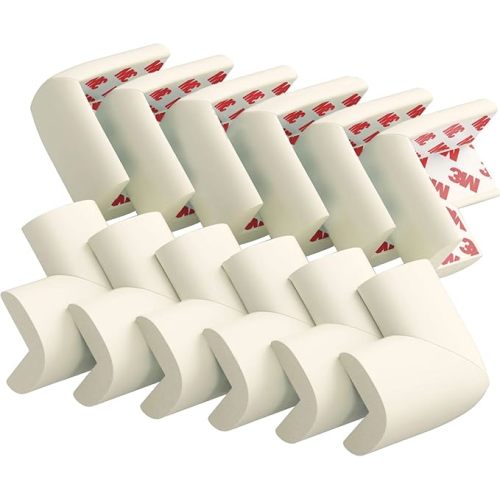 12 Pack Corner Protector Baby Proofing Edge and Corner Guards, Soft Safety Pre-Taped Rubber Foam Furniture Bumpers for Fireplace, Table, Stair, Cabinet (Off White)