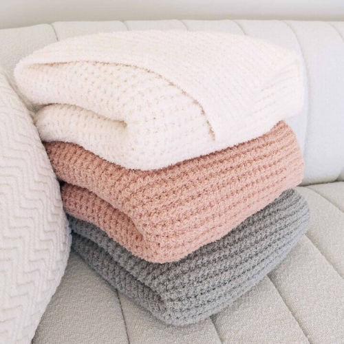 CuddleLane™ Luxe Waffle Blankets | Solids - Color Whisper