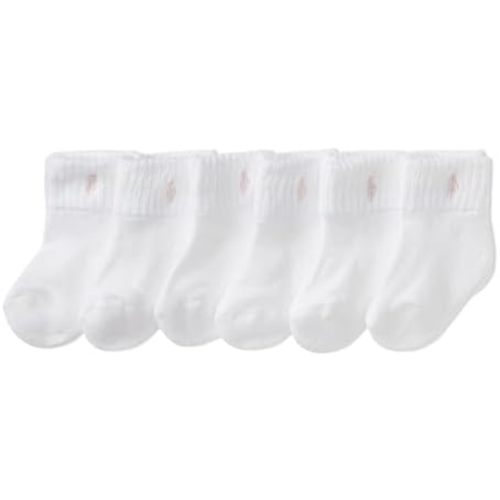 Polo Ralph Lauren Baby Classic Sport Ankle Socks-6 Pair Pack-Soft Stretchy Yarn & Stay Up Top