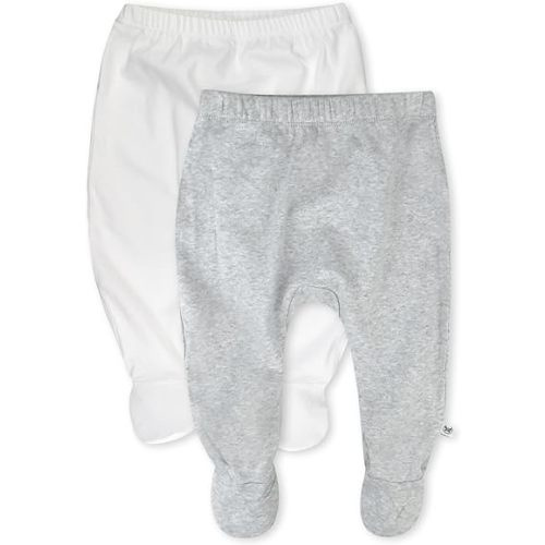 HonestBaby 2-Pack Footed Pants Roomy Fit Pull on Bottoms 100% Organic Cotton for Infant Baby Boys, Girls, Unisex