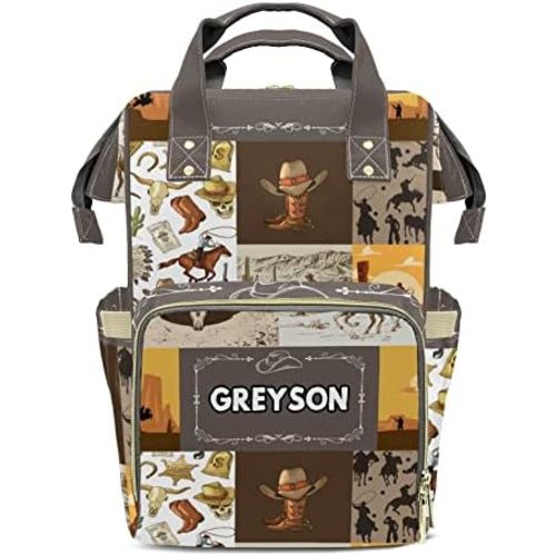 Vintage Cowboy Western Life Personalized Large Capacity Diaper Bags,Custom Name Backpack Casual Daypack Bag Nappy Bag Gifts