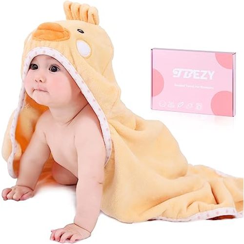 TBEZY Baby Hooded Towel with Unique Animal Design Ultra Soft Thick Cotton Bath Towel for Newborn (Chick)
