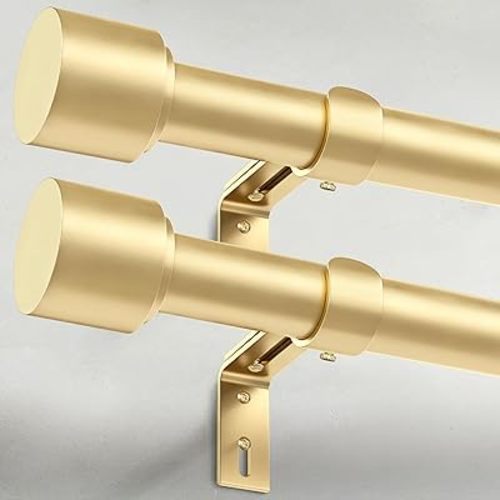 GEEBOBO 2 Pack Gold Curtain Rods for Windows 48 to 84 Inch, 1 Inch Adjustable Heavy Duty Easy Install Curtain Rods Set for Outdoor, Patio, Farmhouse, Bedroom, Living Room (Gold,30"-90",2 Pack)