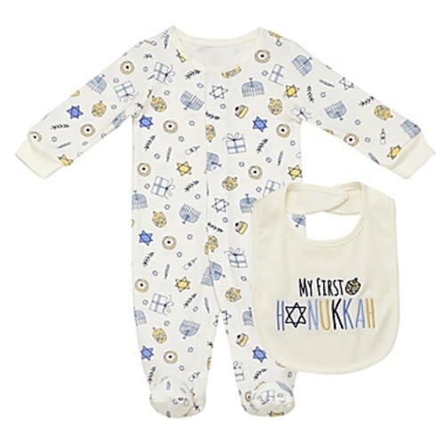 Baby Starters® 9 Months 2-Piece "My First Hanukkah" Footie Pajama and Bib SetBaby Starters®