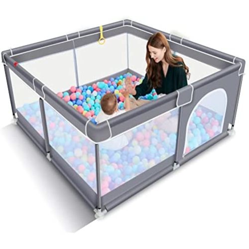 TODALE Baby Playpen for Toddler, Large Baby Playard, Indoor & Outdoor Kids Activity Center with Anti-Slip Base, Sturdy Safety Play Yard with Soft Breathable Mesh, Playpen for Babies(Gray,50”×50”)