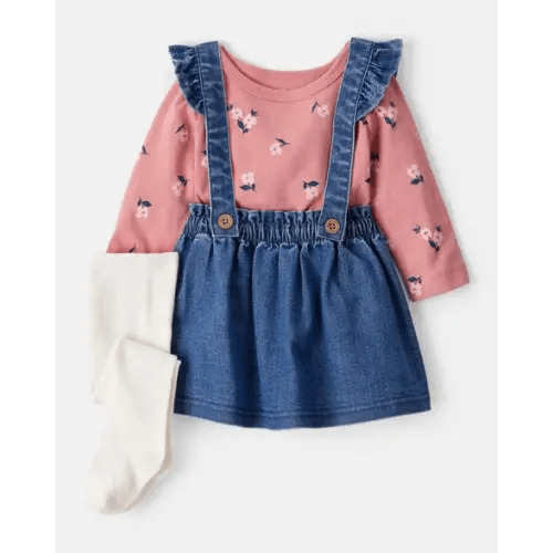 Baby Girl 3-Piece Floral Long-Sleeve Dress Set - Blue | Carter's