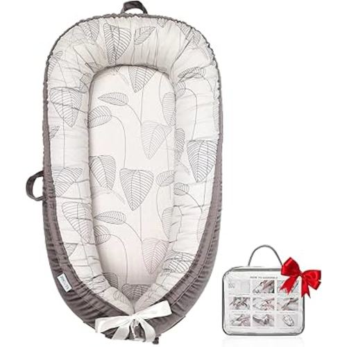 Organic Cotton Baby Lounger – Reversible, Portable, Soft & Breathable with Washable Cover | Perfect for Awake-Time Use Only - Little Leaves