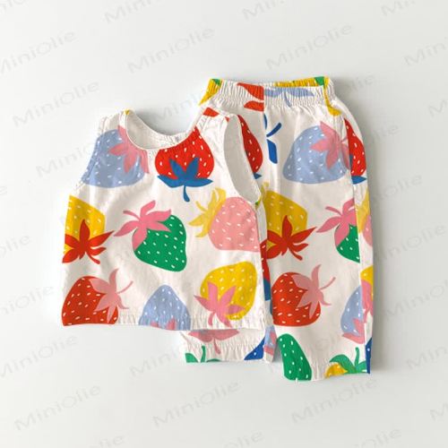 Baby Colored Strawberry Sleeveless 2-piece Set