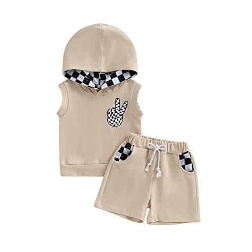 Ledy Champswiin Summer Toddler Boy Clothes Set, Cotton Baby Boy Outfits Hooded Tank Tops and Shorts