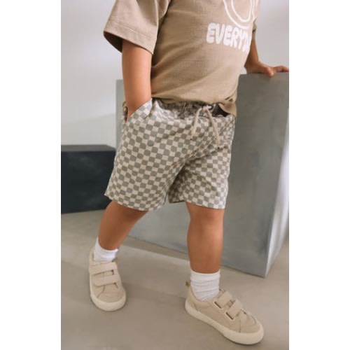 Kids' Checkerboard Print Cotton Drawstring Shorts, 12-18M