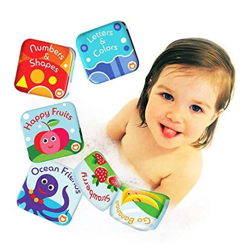 Floating Baby Bath Books Set of 4 - Bath Books for Babies, Infants - Waterproof, Mold-Free Bath Toys for Learning & Early Education (Fruit, Ocean, ABC, Numbers Books)