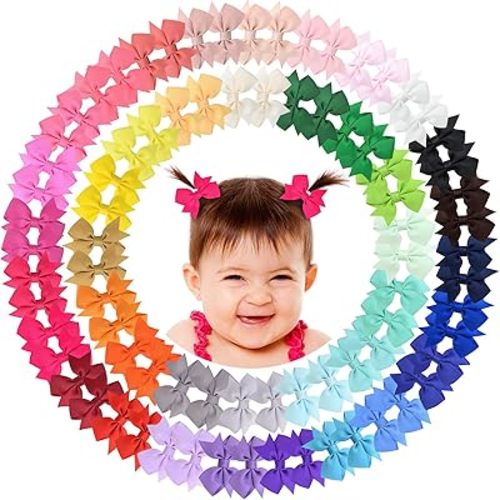 ALinmo Hair Clips for Girls - 80PCS Fully Lined Tiny Alligator Bows in Pairs for Infants and Toddlers