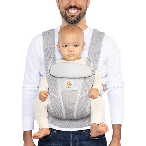 Ergobaby All Carry Positions Breathable Mesh Baby Carrier with Enhanced Lumbar Support & Airflow (7-45 Lb), Omni Breeze, Pearl Grey
