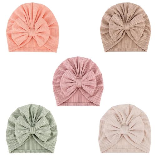 DRESHOW BQUBO 5 Pieces Newborn Baby Turban Hats Bow Baby Infant Beanie Breathable Toddler Cap for Baby Girls