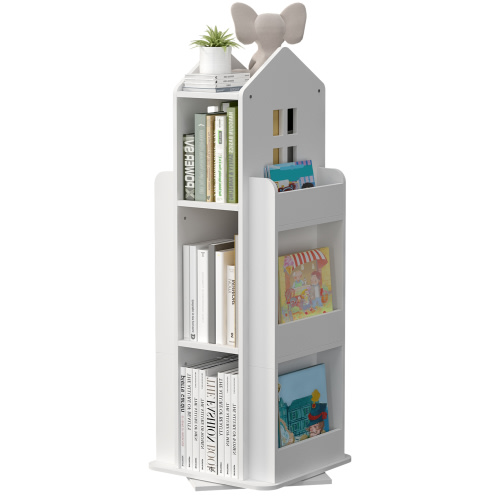 tonchean 360° Rotating Castle Bookcase, 37.4" Book & Toy Storage Organizer Rack, Kids Room White Corner Bookshelf Tower, Home Office Furniture