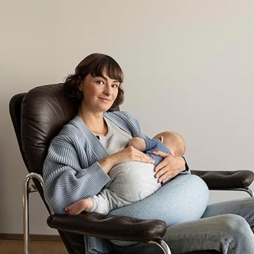 bbhugme Adjustable Nursing Pillow - Breastfeeding, Bottle Feeding, Baby Support - Adjustable Firmness and Fit - Washable Pillow Cover - Blue Melange…