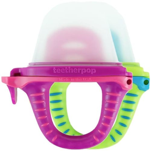 teetherpop - Fillable Silicone Teether for Breastmilk, Water, Purees & More, Baby Popsicle Teethers for Freezing Milk & Cooling Teething Relief (Fuchsia/LimonTeal) - FuchsiaPink/LimonTeal