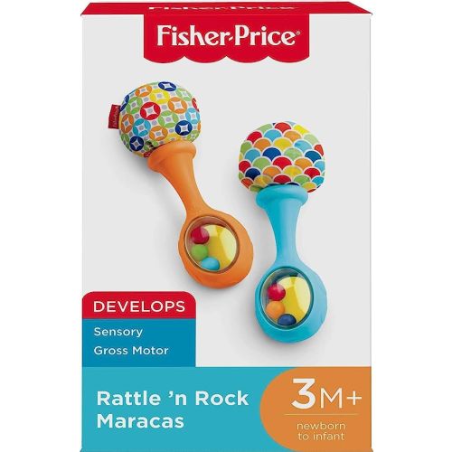 Fisher-Price Baby Newborn Toys Rattle 'n Rock Maracas, Set of 2 Soft Musical Instruments for Babies 3+ Months, Blue Orange