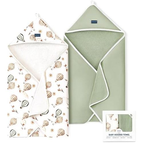 GRSSDER Baby Hooded Towel 2 Pack for Newborn, Super Soft Bath Towels with Original Designs, Ultra Absorbent Knit Terry, Large Toddler Towels with Hood for Boys Girls, Shower Gifts for Infant,34"x 34"