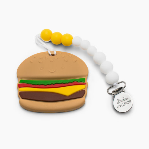 Loulou Lollipop Silicone Teether with Metal Clip - Burger (White/Yellow)