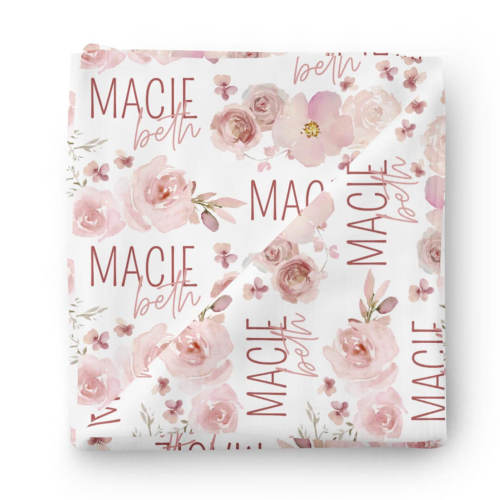 Rosie's Rose Garden Personalized Baby Name Swaddle Blanket