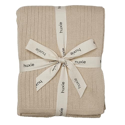 Huxie Denmark - Knitted Baby Blankets - Soft and Cozy 100% Organic Cotton Receiving Baby Blanket for Boys and Girls - Ideal for Stroller and Crib, 30 x 40 inch (Ribbed - Fog)