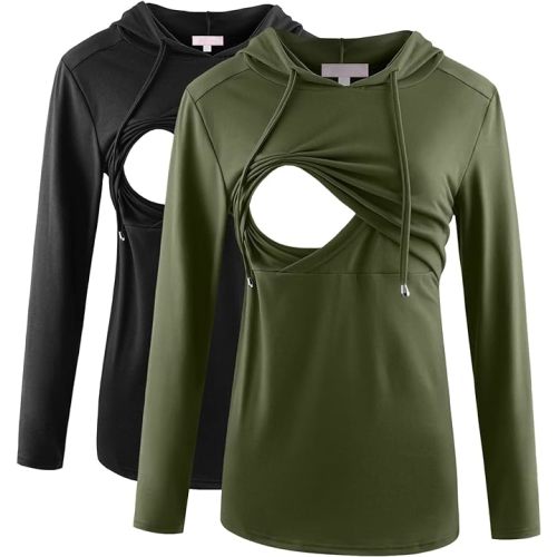 Bhome Nursing Shirt Long Sleeves Hoodie Breastfeeding Top Sweatshirt